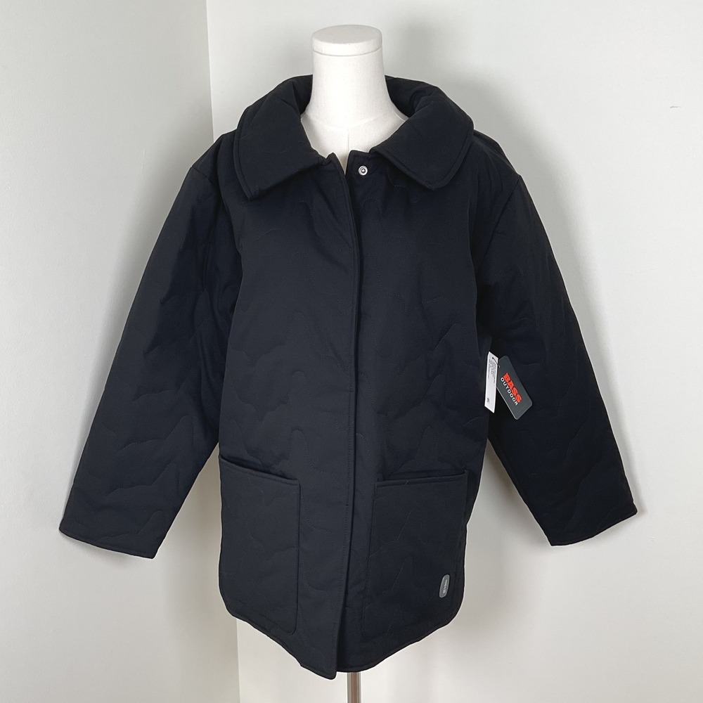 Bass Outdoor Quilted Jacket Womens XS Black Collared Snap Front‎ New